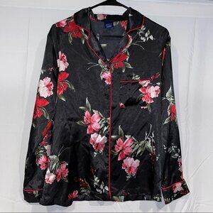 APT. 9 Pajama Top Floral Intimates Long Sleeve Button Front Notch Collar Sleep